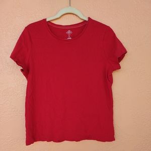 Red St.John Bay Short Sleeves Tshirt Cotton Pull Over Size Petite ( PL)